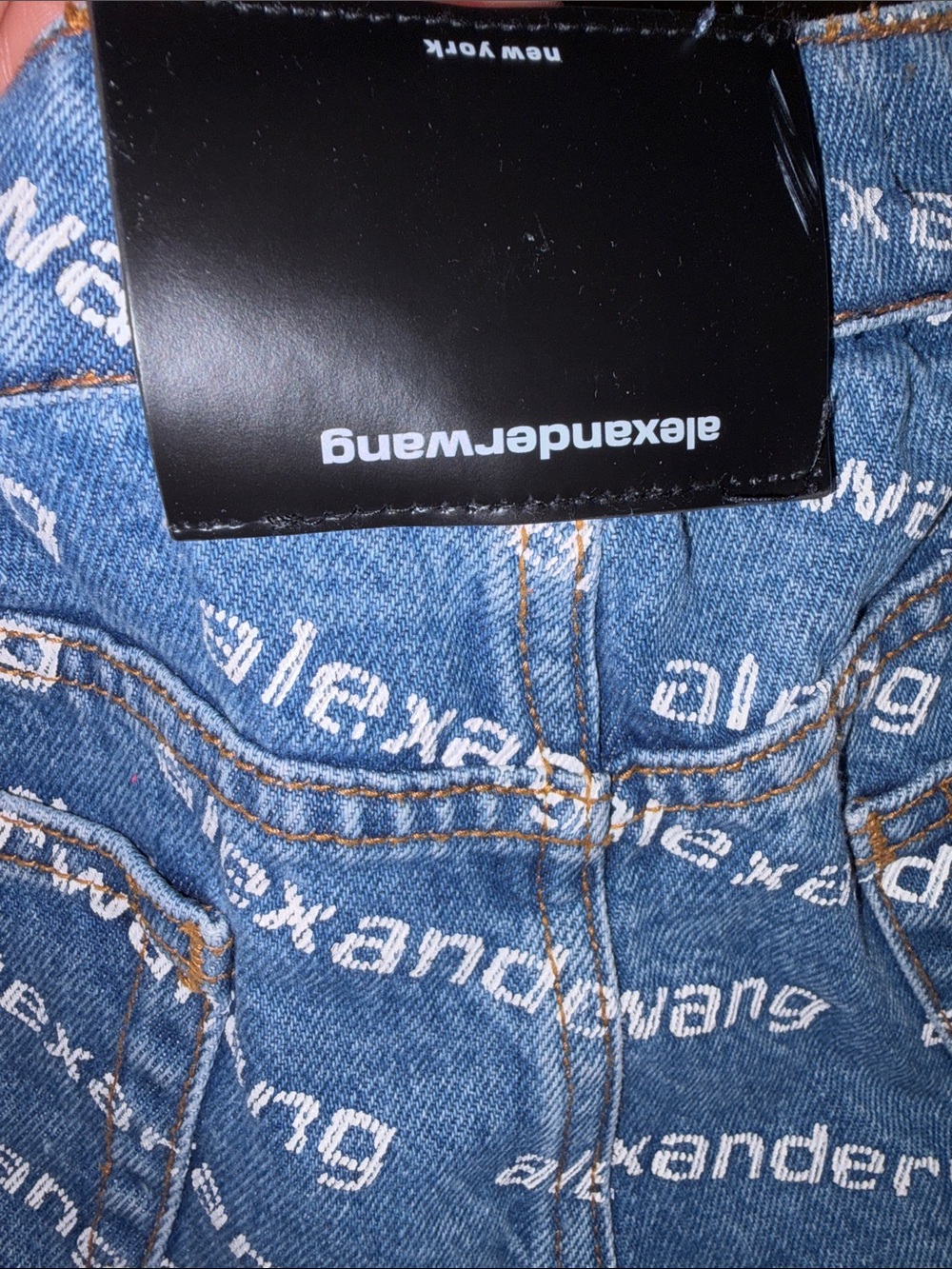 Alexander Wang Navy Logo-Print Denim Cutoff Shorts - Picture 6 of 7